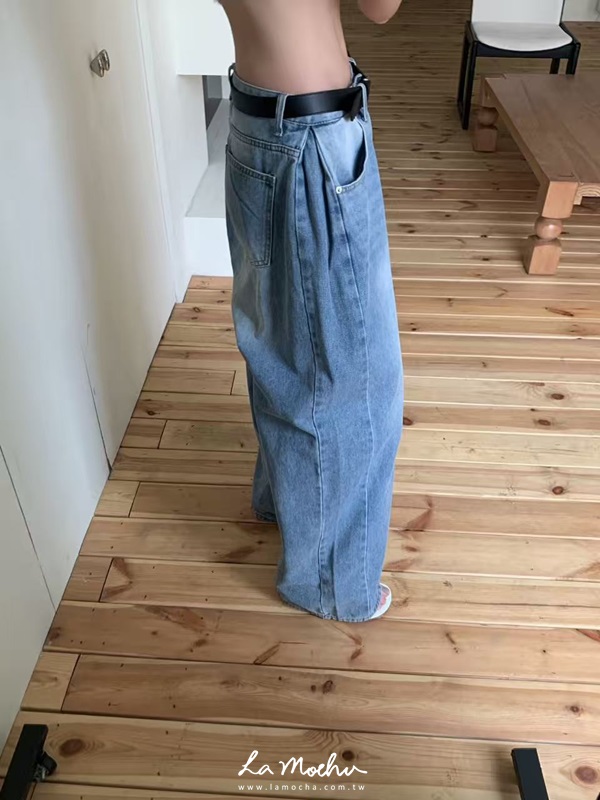 圓弧打摺牛仔寬褲